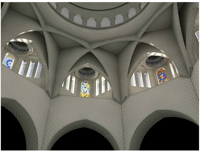 Rendered mosque interior with the crystal windows in place